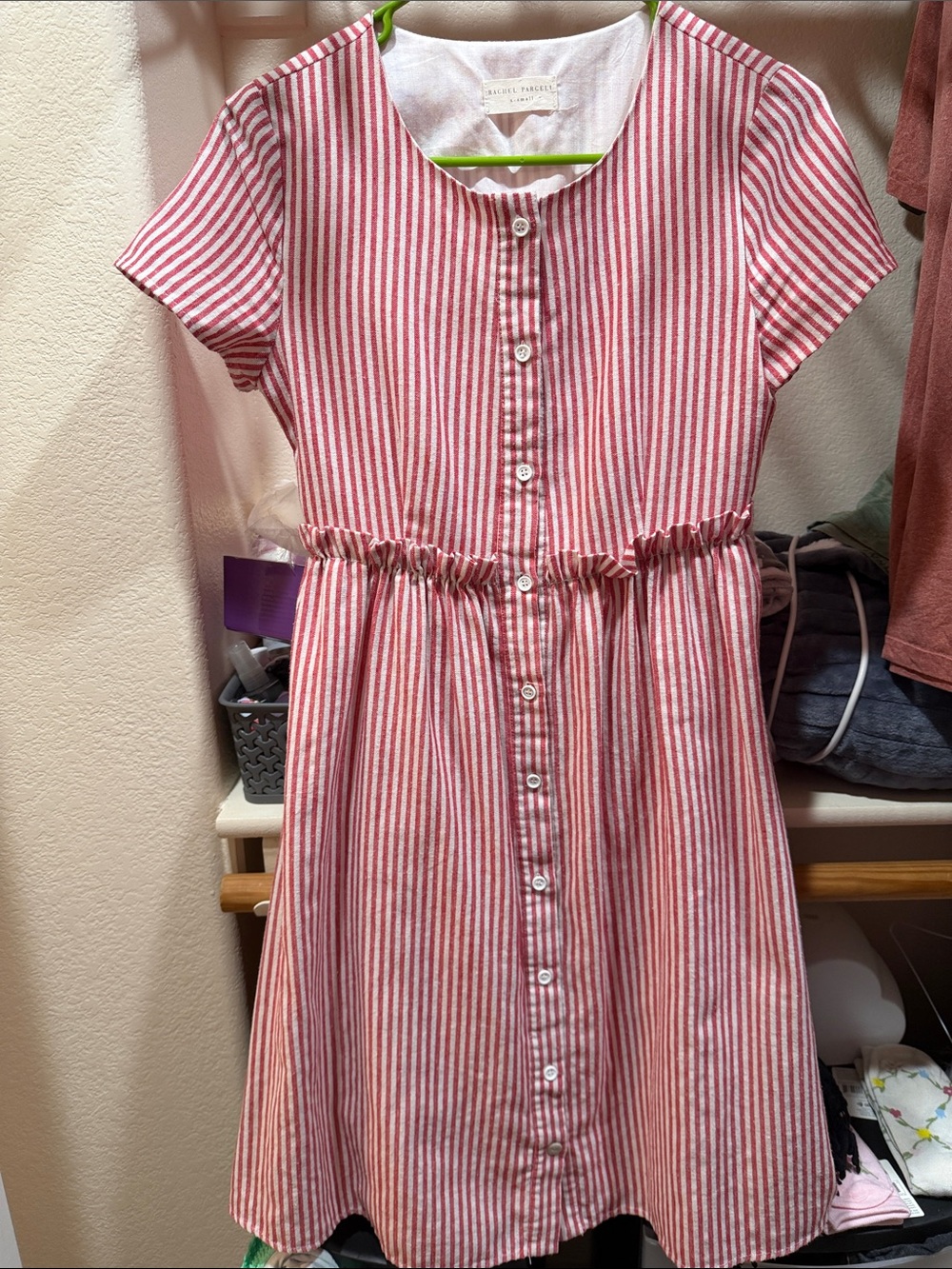 Rachel parcell seersucker Red and White Striped Button-Front Casual Dress
